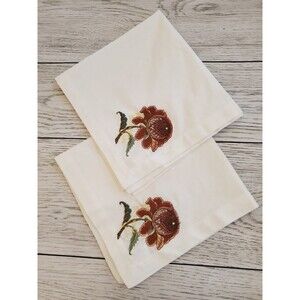 Pottery Barn Ivory Cotton Diana Embroidered Floral Cloth Napkins (2) 20”x 20”